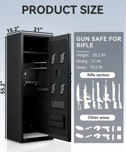 Vista 5 de Caja fuerte para armas 10-13, caja fuerte para rifles y pistolas, caja fuerte grande para rifles y pistolas, caja fuerte biométrica para armas