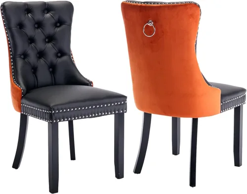 Vista 42 de Juego de 2 sillas de comedor de terciopelo beige, modernas sillas de cocina tapizadas