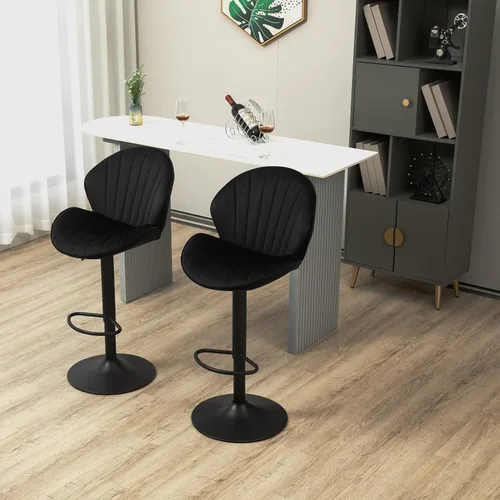 Vista 5 de TTK Juego de 2 taburetes de bar, taburetes de bar ajustables con parte trasera tapizada de terciopelo, sillas de bar giratorias modernas de mediados