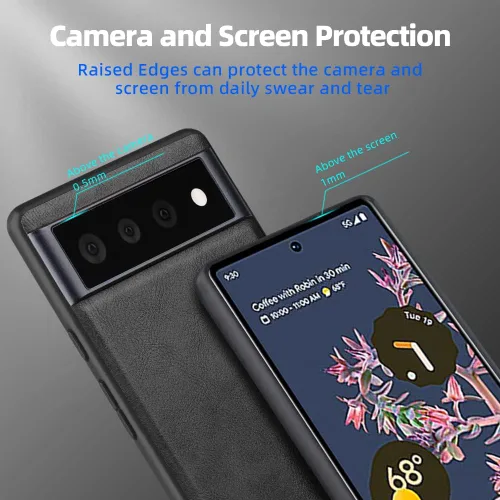 Vista 4 de X-level Funda de piel sintética para Google Pixel 6, a prueba de golpes Piel Negro
