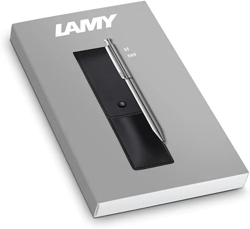 Vista 2 de Lamy Set de 1 bolígrafo ST Twin Pen 645 con sistema de bolígrafo de acero inoxidable y lápiz en plata y 1 estuche de cuero genuino en negro para dos