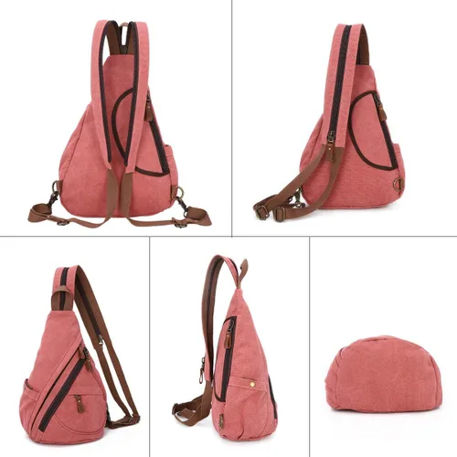 Vista 6 de KL928 Bolso bandolera de lona Mochila pequeña cruzada de hombro, mochila casual para hombres y mujeres