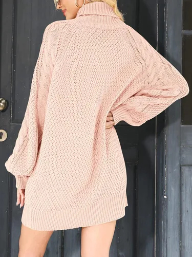 Vista 5 de ANRABESS Vestido corto de punto trenzado grueso de manga larga para mujer