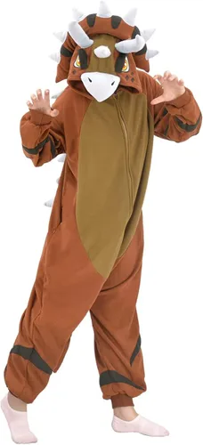 Vista 3 de Triceratops - Pijama de dinosaurio para adultos, disfraz de dinosaurio para Navidad, Halloween, cosplay, ropa de dormir