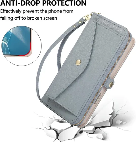 Vista 9 de Asuwish Funda de teléfono para Samsung Galaxy S23 5G con cremallera, funda para celular con protector de pantalla, correa para el hombro, espejo