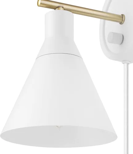 Vista 9 de Globe Electric 65542 - Candelabro de pared de 1 luz con enchufe o cableado, blanco mate, acento en latón, interruptor giratorio de atenuación sin