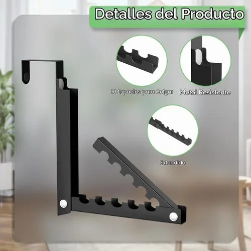 Vista 5 de Ganchos plegables sobre la puerta, colgador sobre la puerta para Negro-1 paquete
