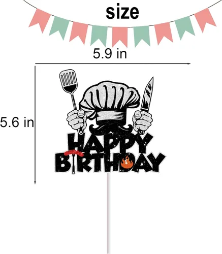 Vista 3 de Decoración de pastel de chef para niños, niñas y hombres, feliz cumpleaños, fiesta de masterchef, con purpurina, cocina, barbacoa, cocina, aventura