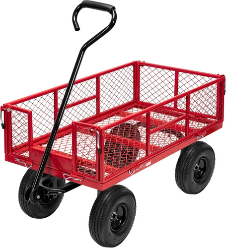 Vista 8 de VIVOHOME Carrito de jardín de acero de malla de alta resistencia de 880 libras de capacidad, vagón utilitario plegable con lados extraíbles y ruedas