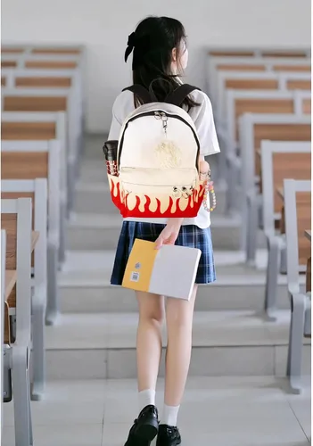 Vista 2 de Mochila de anime japonés para escuela, universidad, al aire libre, mochila grande para niñas, niños y estudiantes, mochilas de viaje, Rojo