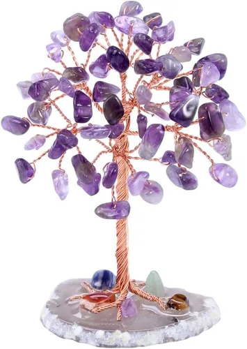 Vista 5 de Adorno de escritorio tejido hecho a mano del árbol de la vida, grava de cristal sintético, decoración del hogar, oficina, pequeñas manualidades