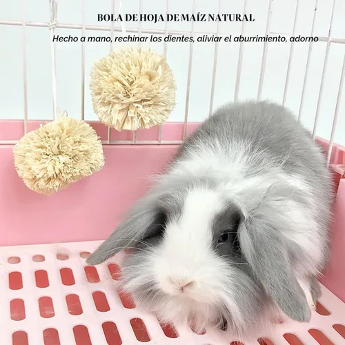 Vista 4 de kathson Juguetes masticables para conejos para moler dientes, tablero de rascado de madera para conejos con almohadillas para las patas, plataforma