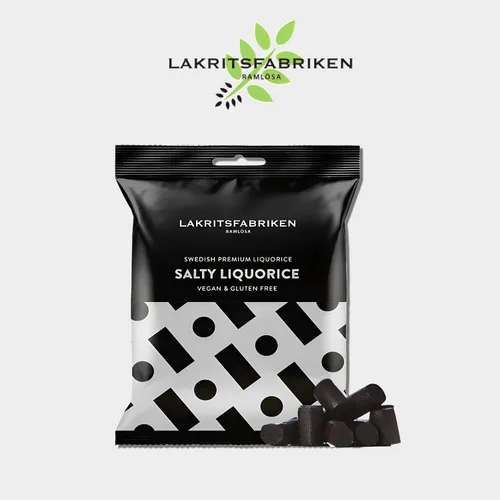 Vista 3 de Lakritsfabriken Ramlosa Regaliz negro sueco de primera calidad, caramelo de regaliz negro salado y suave con 6% de raíz de regaliz, regaliz vegano