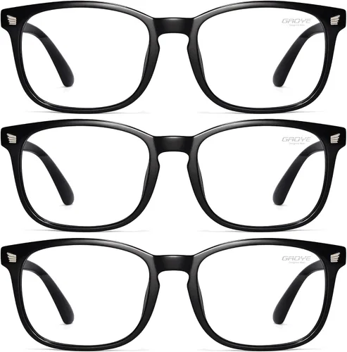 Vista 17 de Gaoye - Paquete de 3 anteojos de bloqueo de luz azul, falsos, cuadrados, de moda, anti rayos UV, para computadora, juegos, para mujeres/hombres