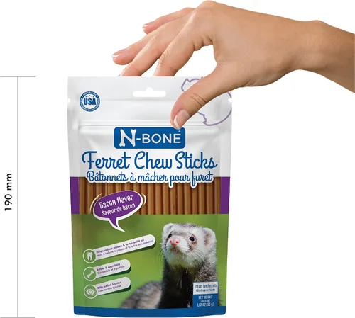 Vista 5 de N-Bone Palitos masticables para hurones sabor a tocino, bolsa de 1.87 oz