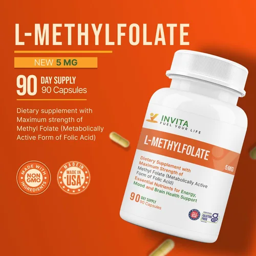 Vista 3 de INVITA L-metilfolato de 5 mg – Folato de metilo activo formulado por un médico – Suplemento 5-MTHF para la energía, el estado de ánimo y la salud