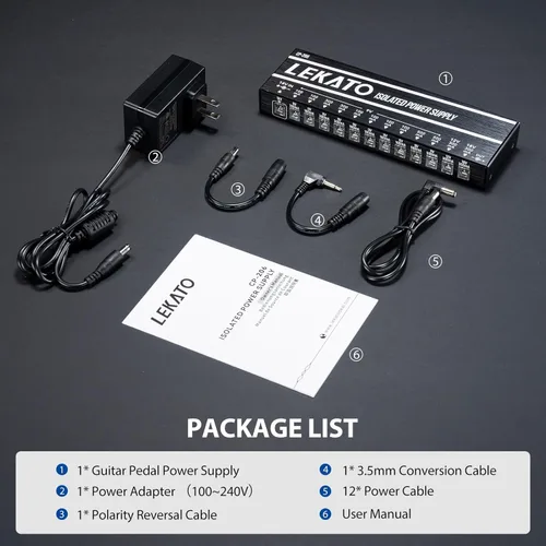 Vista 6 de LEKATO Fuente de alimentación para pedal de guitarra, fuente de alimentación aislada de 12 puertos, salida CC 9V/12V/18V, 100mA a 500mA para pedales