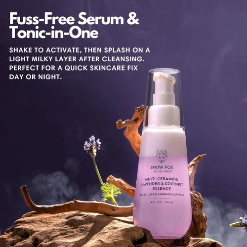 Vista 7 de Snow Fox Skincare - Suero de lavanda francesa y esencia de coco multi-ceramida Suero facial hidratante y revitalizante para piel seca, madura