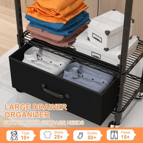 Vista 6 de VyGrow Perchero de Ropa, Perchero de Ropa para Colgar Ropa, Sistema Organizador de Armario Ajustable de 4 Niveles con Cajón Varillas Dobles
