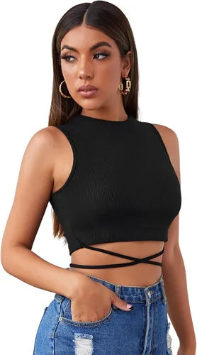 Vista 3 de SheIn Camiseta corta sin mangas con lazo cruzado en la espalda para mujer