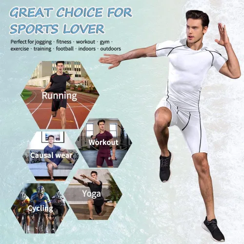 Vista 5 de WRAGCFM Men's Compression Shirts Short Sleeve Athletic Workout Undershirts Quick Dry Base Layer Sports T-Shirts Running Tops
