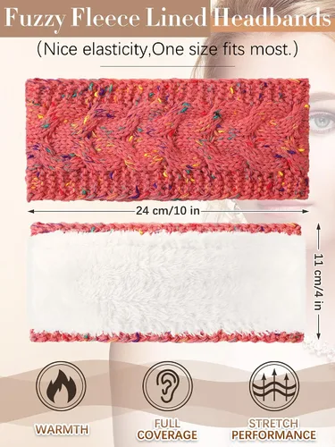Vista 2 de Geyoga 7 diademas de punto para mujer, diademas de invierno para mujer, calentadores de orejas con forro polar para clima frío cálido (color fresco)