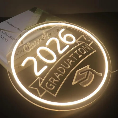 Vista 7 de Class of 2026 - Letrero de neón con texto en inglés "Congrats Grad" LED regulable USB Felicidades Graduación Cap Light Decoración de pared para sala