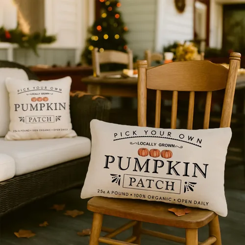Vista 6 de Fundas de almohada con parche de calabaza otoñal, funda de almohada de cosecha de otoño, 12 x 20 pulgadas, casa de campo