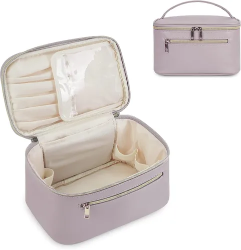 Vista 13 de Wandering Nature Bolsa de Maquillaje, Organizador de Maquillaje de Viaje, Estuche de Brochas Cosméticas para Mujeres en Cuero Vegano Ecológico, M