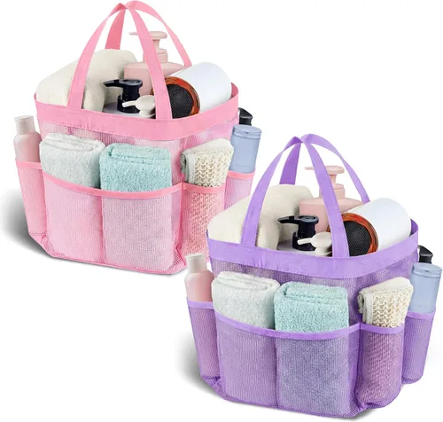 Vista 23 de Attmu Organizador de ducha de malla portátil, de secado rápido, bolsa de ducha colgante para dormitorio universitario, artículos esenciales de gran