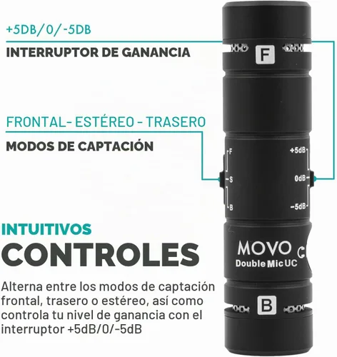 Vista 5 de Movo DoubleMic-UC - Micrófono de teléfono de doble cápsula para dispositivos USB-C, condensador cardioide de dos caras, micrófono de escopeta