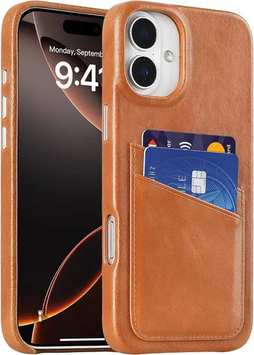 Vista 17 de LUCKYCOIN Funda de piel 100% auténtica tipo cartera para iPhone 13, diseño delgado con tarjetero y funda protectora a prueba de golpes, forro