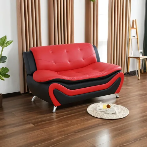 Vista 10 de A Ainehome Moderno juego de muebles de sala de estar de piel sintética, sofá modular de 6 asientos con sofá biplaza y silla (negro)