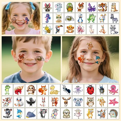 Vista 2 de Tatuajes temporales de animales para niños, 160 piezas de tatuajes más grandes mezclados lindos animales, regalos de fiesta, regalos de Navidad