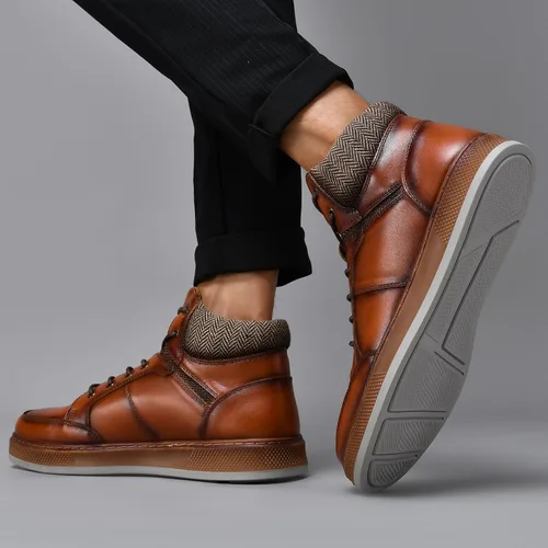 Vista 7 de Holy dove Men's Casual Oxford Sneaker Boots Mid-Top Lace-Up Fashion Ankle Chukka Boot Genuine Leather Upper Fashion Shoes for Men Comfortable and