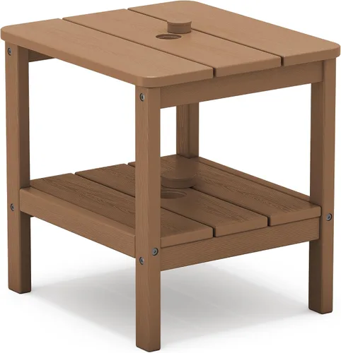Vista 13 de SERWALL Mesa auxiliar de 2 niveles HDPE para exteriores, resistente a la intemperie, mesa auxiliar Adirondack rectangular Aruba