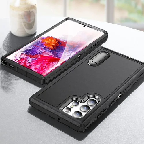 Vista 8 de Funda para Samsung Galaxy S22 Ultra con función atril de 3 capas de grado militar, funda protectora de silicona resistente a prueba de golpes