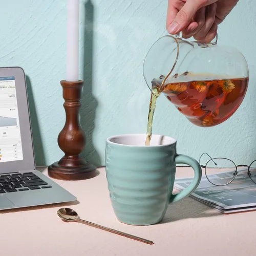 Vista 2 de ComSaf Juego de 6 tazas de café de cerámica, taza de café grande de 15 onzas, taza de té para oficina y hogar, taza de porcelana con asa