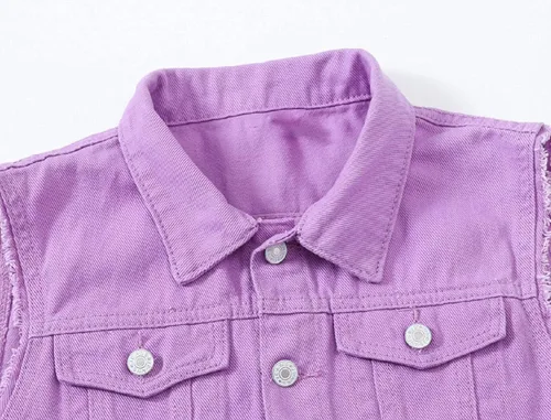 Vista 3 de CHARTOU Chaleco de mezclilla deshilachado sin mangas con cuello de solapa rasgado para mujer