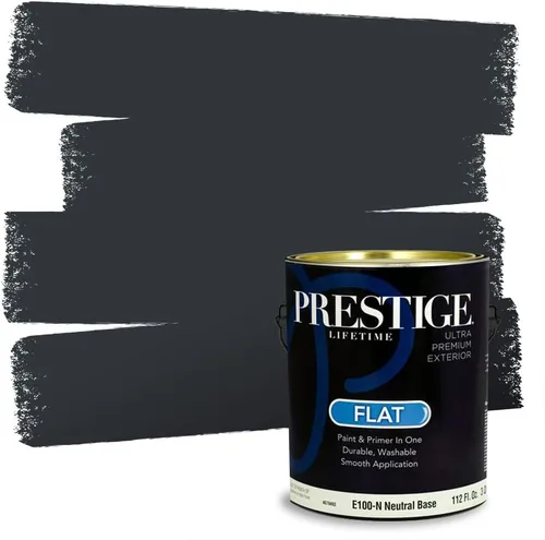 Vista 152 de PRESTIGE Pinturas Pintura Exterior e Imprimación en Uno, 1 Galón, Mate, Combinación Comparable de Sherwin Williams* Black Magic* SW6991-PCM