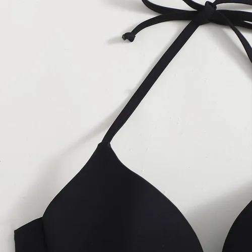 Vista 4 de 4-Jul - Traje de chándal de los años 80 para mujer, color negro, cuello colgante, sexy, traje de baño para mujer, traje de baño sexy a