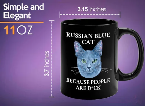 Vista 5 de Taza de café para amantes de los gatos, 11 onzas, color negro, gato azul ruso, regalo para amantes de los animales, regalo para propietario
