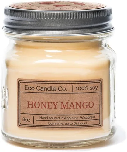 Vista 74 de ECO CANDLE CO. Vela reciclada, té negro y miel, 6 oz. - Aromas de té picante, nuez moscada, miel y naranja - 100% cera de soja, sin plomo, etiqueta