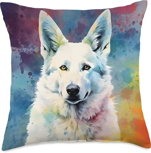 Vista 5 de Pawsitive Pixels Cojín de perro pastor alemán blanco, teñido anudado, 16 x 16 pulgadas, multicolor