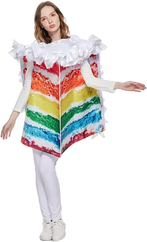 Vista 5 de EraSpooky Disfraz de pastel de arco iris para mujer, disfraz de fiesta de comida de Halloween para adultos