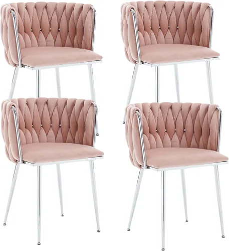 Vista 12 de Juego de 2 sillas de comedor de terciopelo, sillas tapizadas tejidas para sala de estar, sillas modernas de cocina y comedor, sillas decorativas