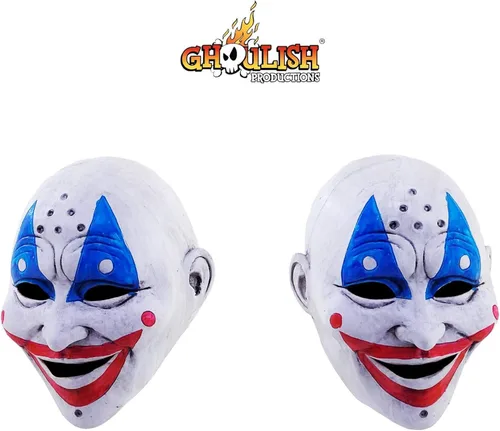Vista 6 de Ghoulish Productions Máscara de payaso con pinzas máscara de látex de payaso con cabello rojo Máscara de payaso para adultos aterrador Máscara