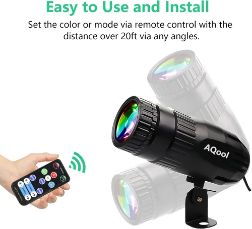 Vista 4 de Luz Pinspot, AQool Mini Foco de Bola de Espejo de 15W, Luces Pinspot de Haz LED RGBW Súper Brillante, Iluminación de Escenario con Control Remoto