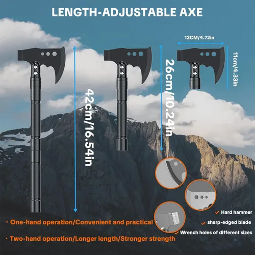 Vista 3 de Jbox Juego de hachas de pala, pala plegable de acero de alto carbono con mango ajustable de 19.2 a 37.8 pulgadas, multiherramienta para campamento