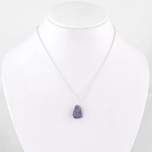 Vista 3 de Collar de tanzanita cruda, collar chapado en plata, cristal de piedras preciosas ásperas, piedra curativa, piedra natal de diciembre, capas, novia